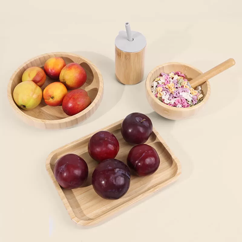 bamboo plate bowl spoon fork