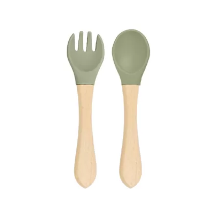 BX0039 BX0040 Silicone Spoon & Fork Set With Wooden Handle