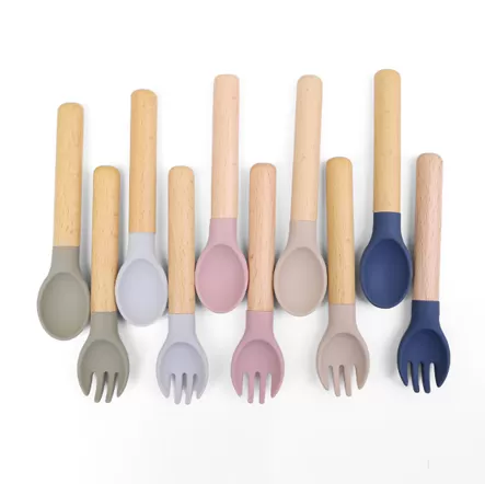 BX0082 BX0083 Silicone Spoon Fork Set With Bamboo Handle