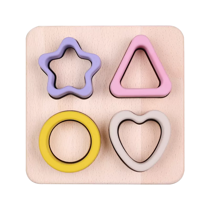 BX0116 Silicone Geometric Patterns Fitting Toy With Wooden Plate