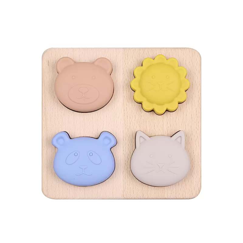 bx0117 silicone puzzle toys with wooden plate