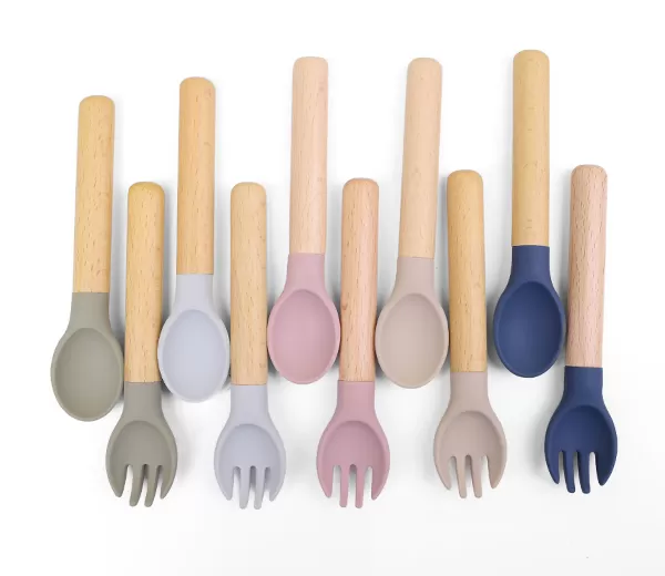BX0082 BX0083 Silicone Spoon Fork Set With Bamboo Handle