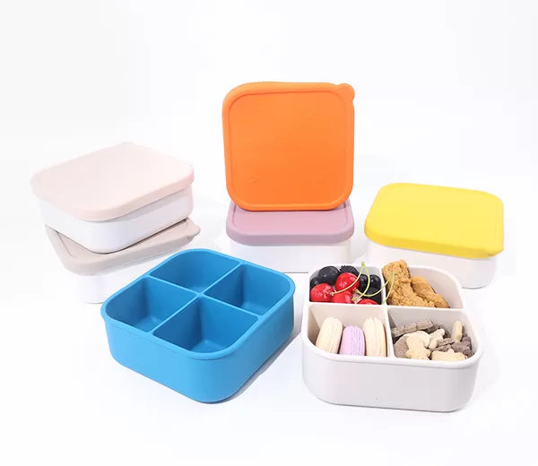BX0135 800ml Silicone Square Bento Box with 4 Compartments