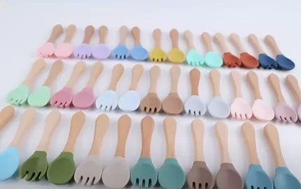 BX0039 BX0040 Silicone Spoon & Fork Set With Wooden Handle