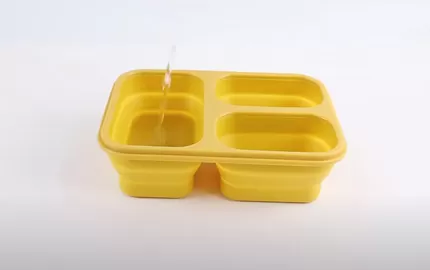 BX0069 3 Compartment Silicone Collapsible Bento Lunch Box With Spoon Lid