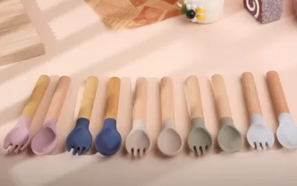 BX0082 BX0083 Silicone Spoon Fork Set With Bamboo Handle