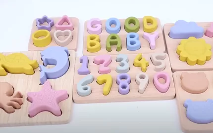 BX0116 Silicone Geometric Patterns Fitting Toy With Wooden Plate